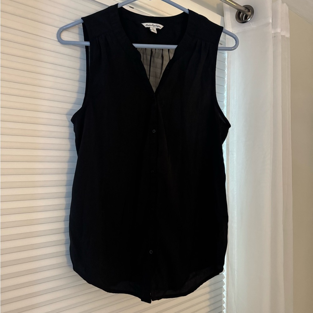 Sleeveless Button Down Black Blouse